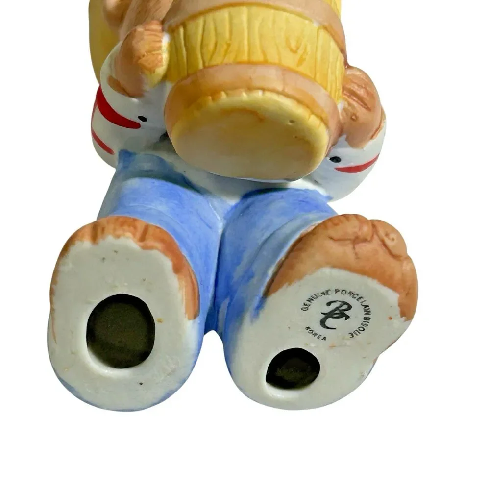Vintage BC Bronson Teddy Bear Figurine Porcelain Bisque‎ Farmer Apples Basket